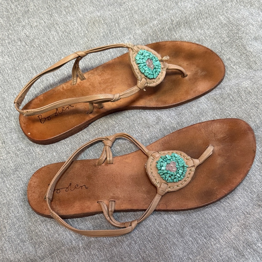 Boden Brown Sandals with Blue Accents